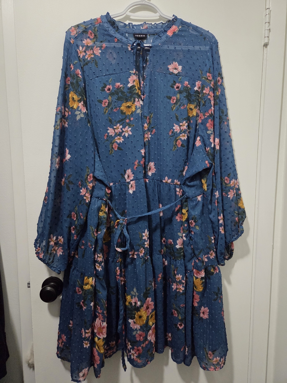torrid Blue Floral Tie-Waist Dress with Pink & Yellow Florals